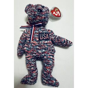 RARE Ty Beanie Baby USA Bear Red White Blue Patriotic 2000 Retired